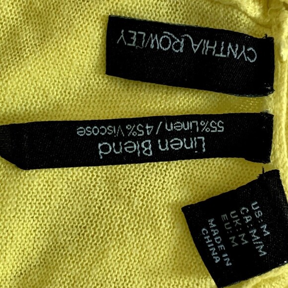 Cynthia Rowley Linen Blend Sweater Women M Yellow Light Weight Knit 3/4 Sleeve - Picture 6 of 9